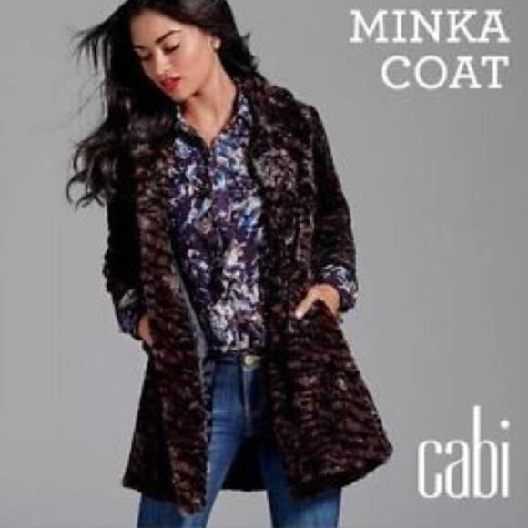 CABI Minka Coat Faux Fur Brown Black {F52} - Picture 2 of 6